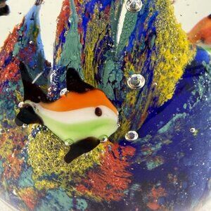 Murano Style Fish Aquarium Paperweight Sea Life Theme 4"